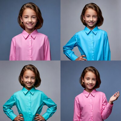 Smiling girl in pink blue shirts