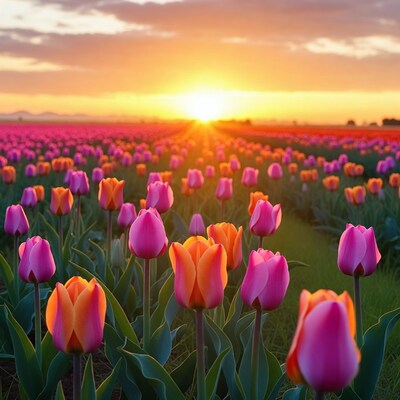 Tulip field at sunset