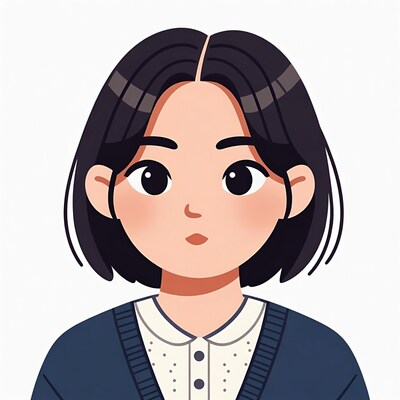 Asian girl in navy cardigan illustration