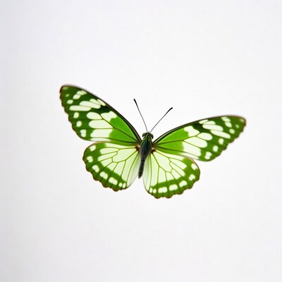 Green White Butterfly on White Background