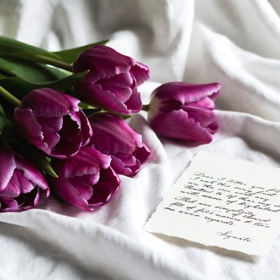 Purple Tulips with Love Letter