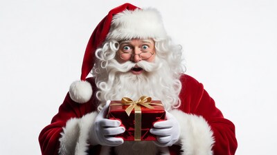 Santa Claus holding red gift box