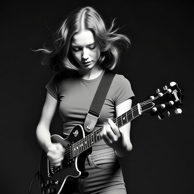 Young woman playing electric guitar