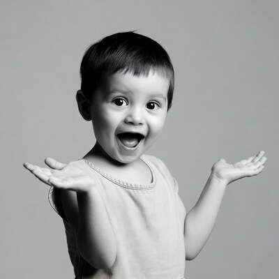 Happy boy raising hands