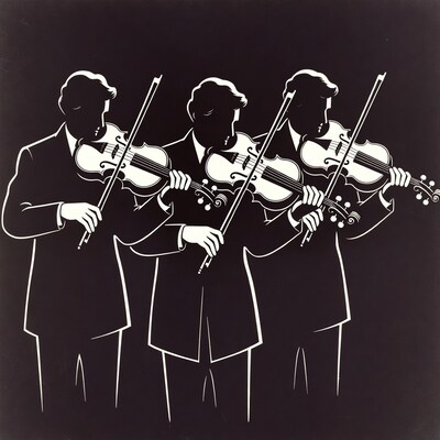 Three Silhouetted Men Playing Violins