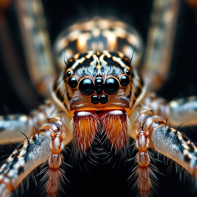 Close-up striped spider face