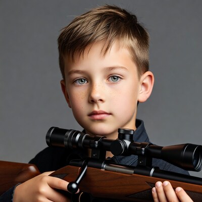 Boy holding rifle with scope