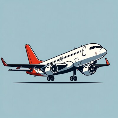 White Airplane with Red Tail Landing