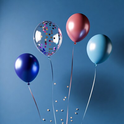 Colorful Balloons Floating on Blue Background