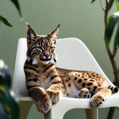 Lynx lounging on white chair