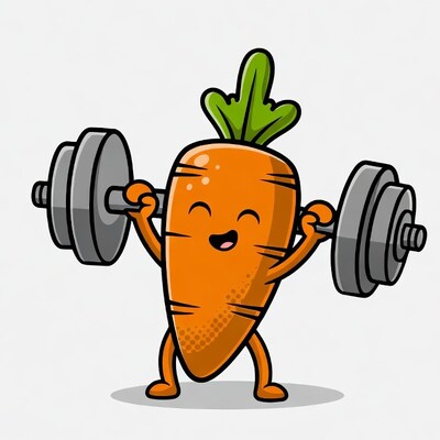 Cartoon Carrot Lifting Dumbbells