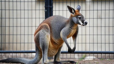 Red Kangaroo sitting in enclosure