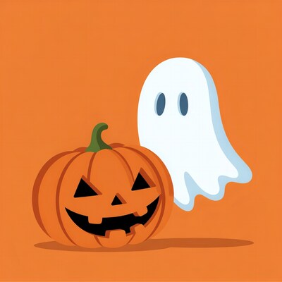 Jack-o'-lantern with Ghost Illustration