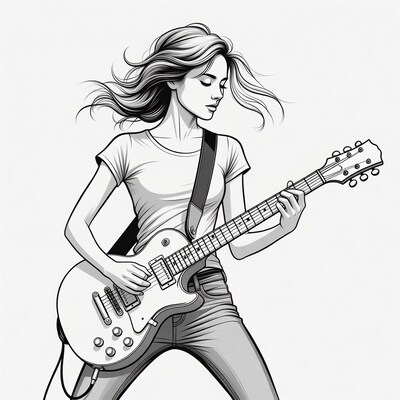 Woman playing electric guitar