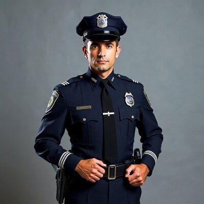 Latino police officer in uniform