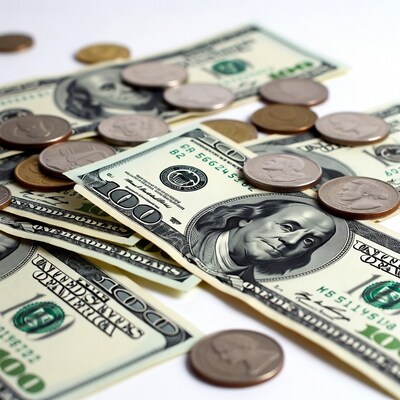 US Dollars and Coins on White
