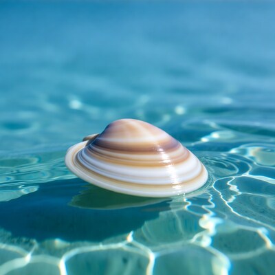 Seashell floating in clear blue water