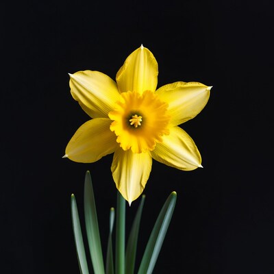 Yellow Daffodil Flower on Black Background