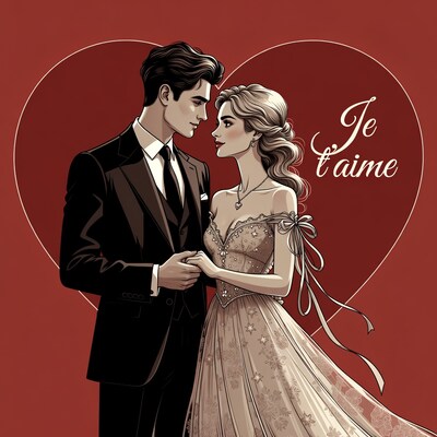 Romantic couple holding hands illustration
