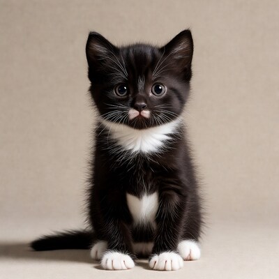 Black and white kitten sitting