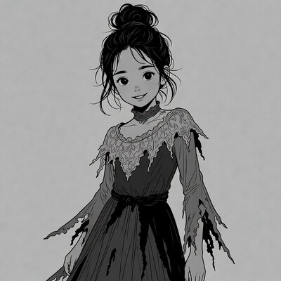 Anime girl in gothic lace dress