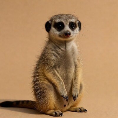 Cute meerkat sitting on beige background
