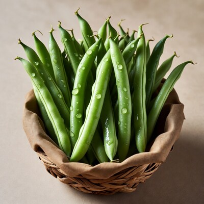 Fresh Green Beans in Wicker Basket