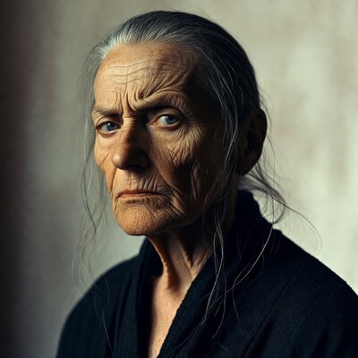 Elderly woman with gray hair