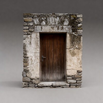 Rustic Stone Archway with Wooden Door