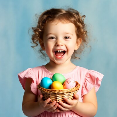 Toddler girl holding Easter eggs