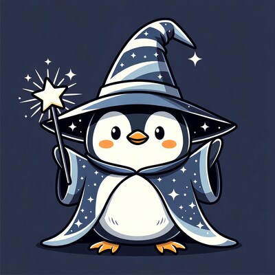 Cute Penguin Wizard with Wand