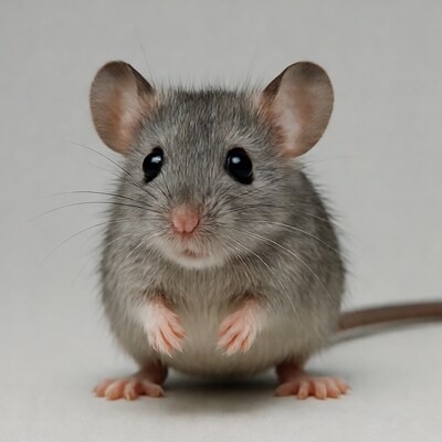 Cute gray mouse on white background