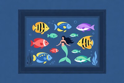 Mermaid surrounded by colorful fish