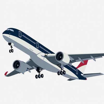 Airplane landing on runway illustration
