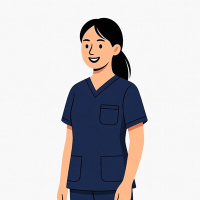 Smiling Asian nurse in scrubs
