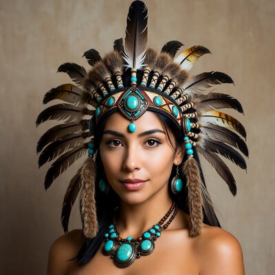 Woman in Native American headdress