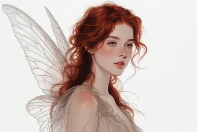 Redhead fairy woman with wings