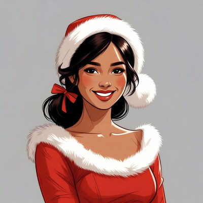 Asian woman in Santa hat smiling