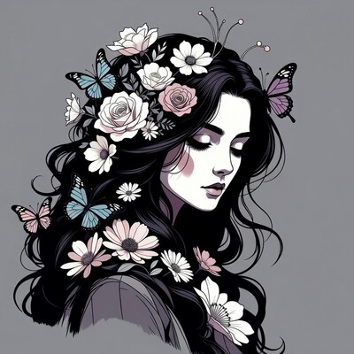 Woman with flower and butterfly crown