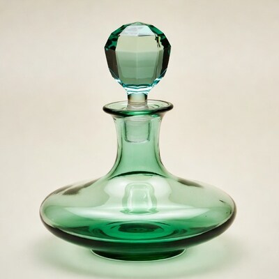 Green glass perfume bottle