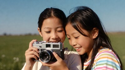 Asian girls holding vintage camera