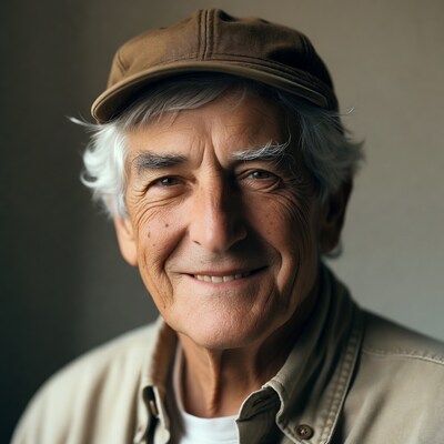 Elderly man smiling in brown cap