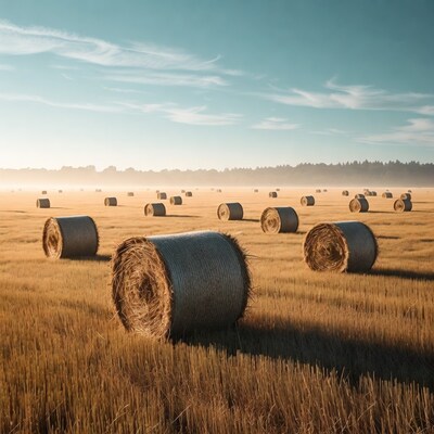 Hay bales in golden wheat field