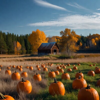 Pumpkin Patch with Rustic Barn