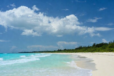 Turquoise waves on white sand beach