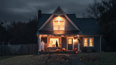 Halloween House with Pumpkins and Ghosts
