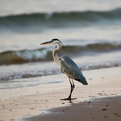 Great Blue Heron on beach