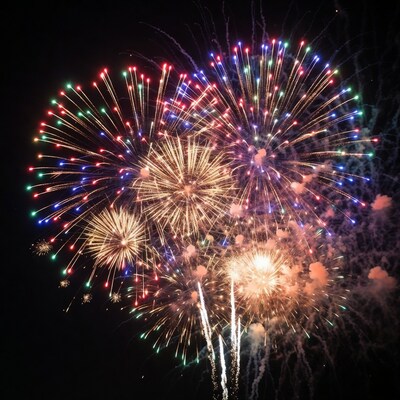 Colorful Fireworks Exploding at Night