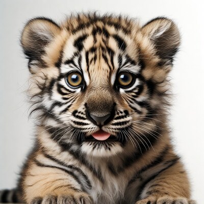 Cute tiger cub sticking tongue out