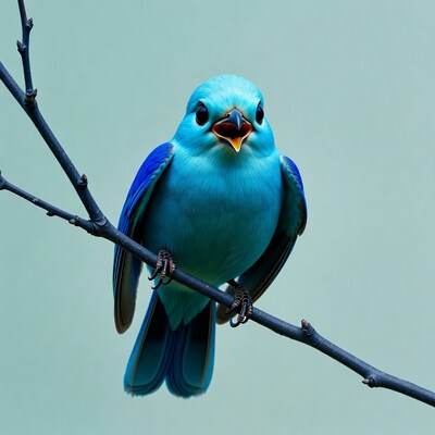 Blue bird singing on branch